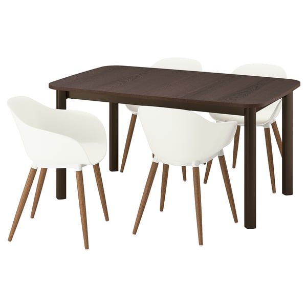 STRANDTORP / GRÖNSTA طاولة و 4 كراسي بذراعين, بني/أبيض, 150/205/260 سم