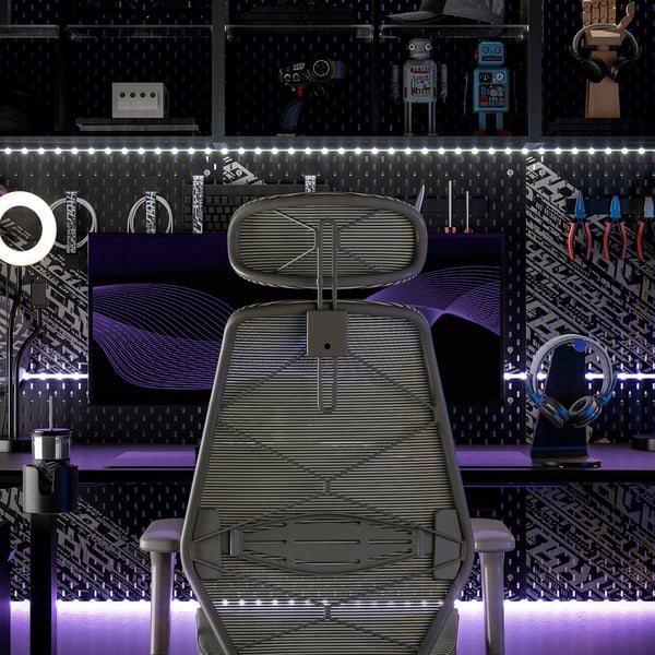 STYRSPEL كرسي ألعاب, رمادي غامق/رمادي