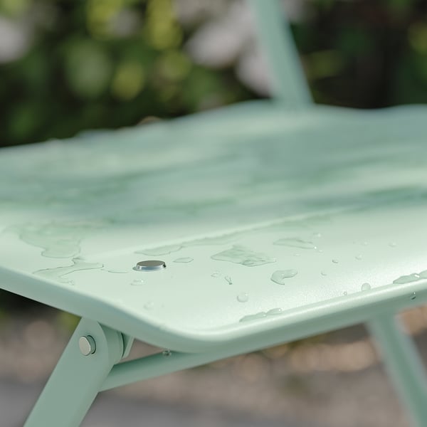 SUNDSÖ طاولة و عدد 2 كرسي يطوى, خارجي أخضر فاتح/أخضر فاتح Kuddarna بيج-رمادي فاتح, 65x65 سم