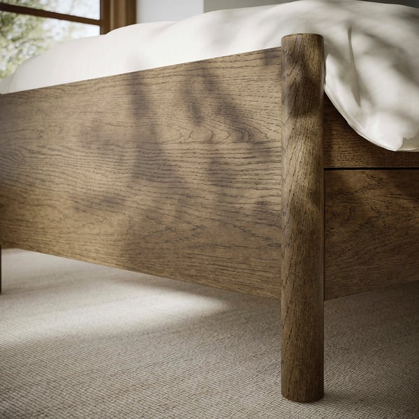 TONSTAD هيكل سرير مع تخزين, بني قشرة سنديان مصبوغ/Leirsund, 90x200 سم