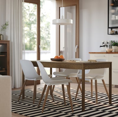 TONSTAD / GRÖNSTA طاولة و 4 كراسي, بني قشرة سنديان/أبيض, ‎150x80 سم‏