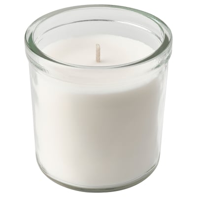 TRÅDCYPRESS شمعة معطرة في كأس, كتّان جديد/أبيض, 40 س
