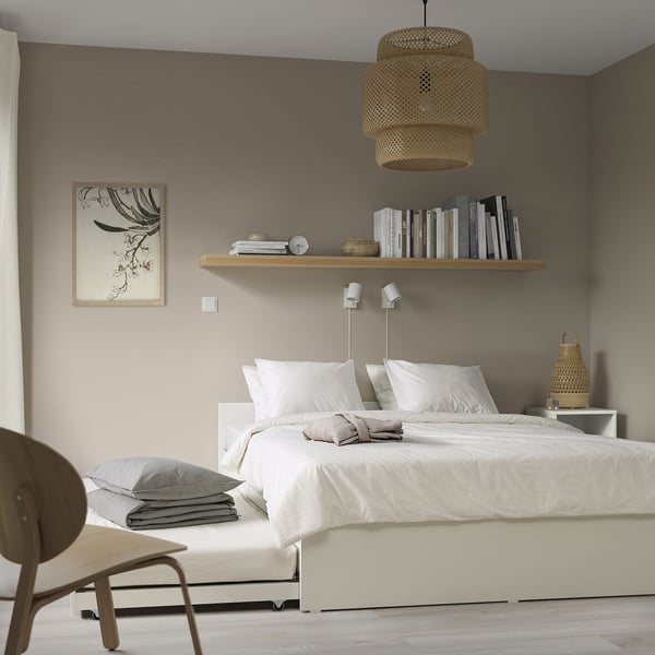 VIHALS هيكل سرير مع سريرين متحركرين, أبيض/Luröy, 180x200 سم