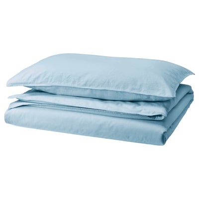 Light blue ÄNGSLILJA duvet & pillow set, soft cotton, rectangular.