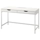 Image depicts ALEX white minimalist desk with sleek lines, two drawers, and built-in cable management for tidy workspaces.