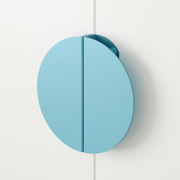 Modern light blue circular handle; smooth, high-quality finish.