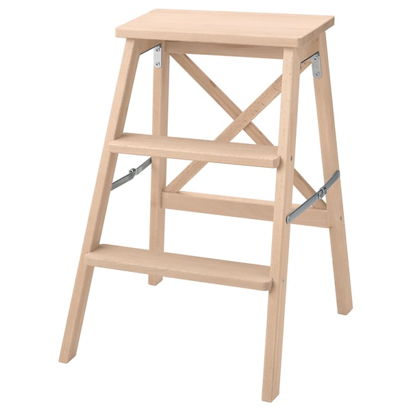 Beige folding step ladder with metal hinges