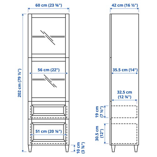BESTÅ Storage combination w glass doors, white/Sutterviken/Kabbarp white clear glass, 60x42x202 cm
