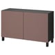 Pink-brown BESTÅ sideboard, rectangular, 2 doors, raised edges, black frame.