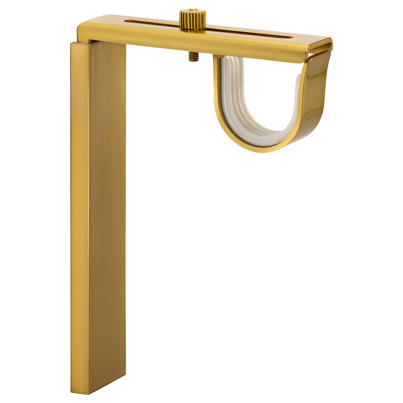 A gold BETYDLIG curtain rod holder. Its adjustable for wall or ceiling mount and designed for versatile curtain hanging solutions.
