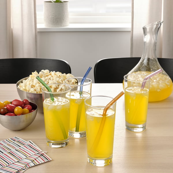 Four colour glass straws in iced drinks for sustainability.
