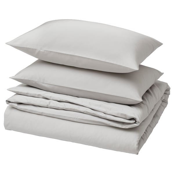 BLODNÄVA duvet set - grey cotton sateen with duvet cover and 2 pillowcases.