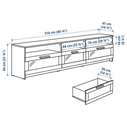 Illustration with measurements for the product: BRIMNES.