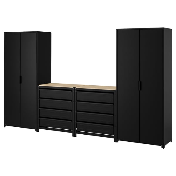 Black BROR metal storage unit with drawers and doors.