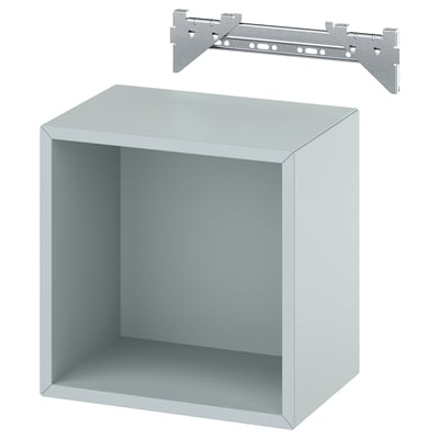 EKET: grey cube-shaped storage unit with metal suspension rail, for wall mounting.