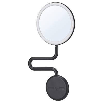 EKFÄNN magnifying mirror - black, curved, usb-c, adjustable light