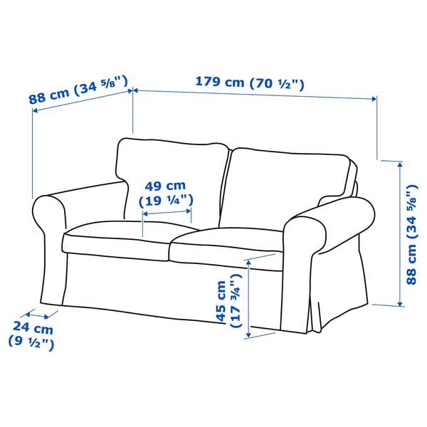 Illustration with measurements for the product: EKTORP.