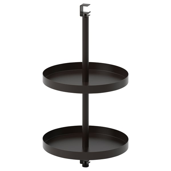 A black ENHET 2-tier rotating storage shelf with round trays and a central support rod. Modern and practical for organising kitchen or bathroom items.