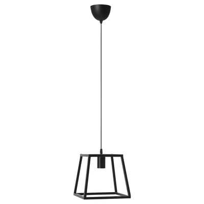 Black FELSISK pendant lamp, modern geometric open shape, adjustable cord, made from powder-coated steel.