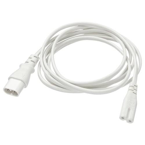 A FÖRNIMMA white power cord, 2 metres long. Its made of pvc plastic and polyester, used to connect multiple lamps to a single power source.