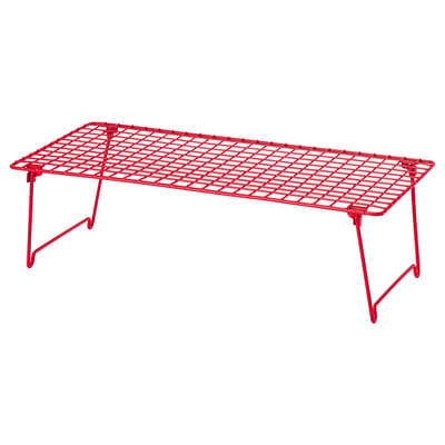 Bright red, foldable metal shoe rack, holding 3 pairs, modern design, easy to store.