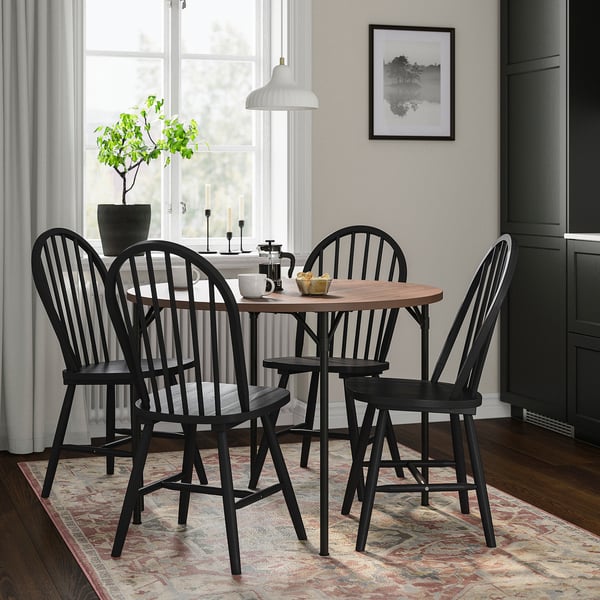 GRÖTÅN / SKOGSTA Table and 4 chairs, pine brown stained/black, 105 cm