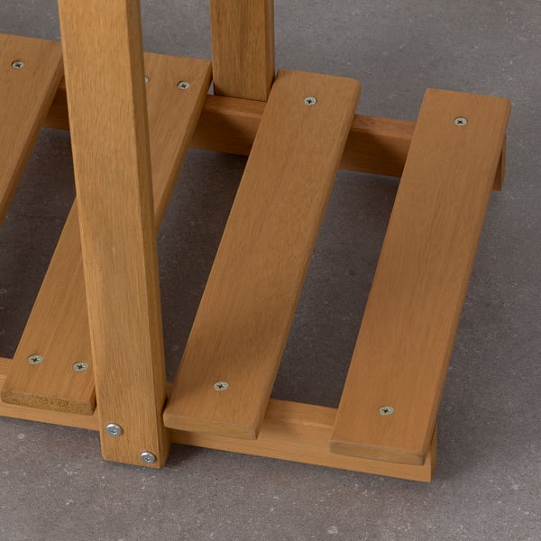 Wooden furniture base. Sturdy design with visible screws and slotted supports.