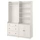 A white IKEA HAUGA storage unit with shelves and drawers for open and closed storage.