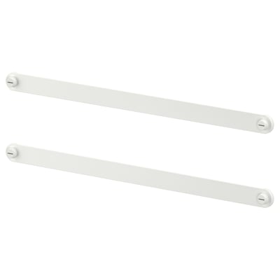 Two white metal suspension rails with circular end caps, designed for mounting organisers.