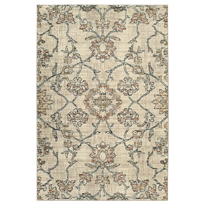 HOLSTEBRO beige floral rug: cream base, blue, beige flowers, jute-weave, rectangular, intricate design.