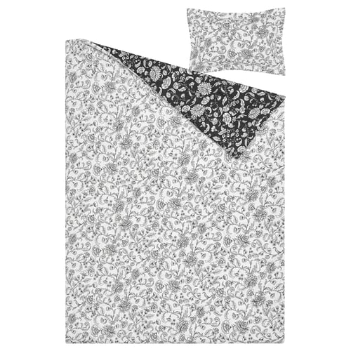 IDALINNEA Comforter set, white/grey, 150x200/50x80 cm