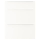 White JÄRNBODA drawer unit with sleek aluminium handles. Three square drawers.