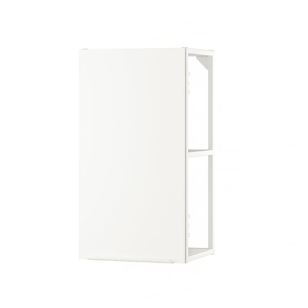 White JÄRNBODA wall cabinet with one open door, revealing inner shelf. Made of durable galvanised steel.
