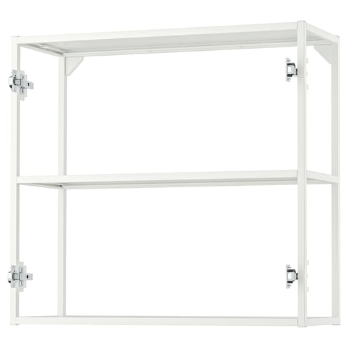 White wall cabinet with clear shelves; part of JÄRNBODA kitchen system.
