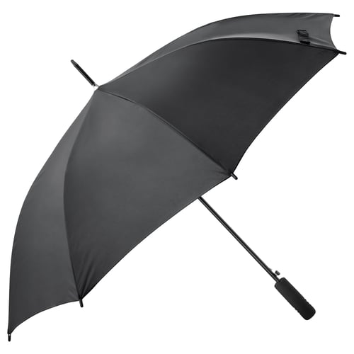 KNALLA black umbrella: sturdy, automatic, one-handed grey polyester canopy, solid black handle & frame.