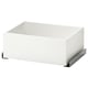 A white KOMPLEMENT drawer, rectangular-shaped with metal brackets at the bottom. It is minimalist and designed for organising clothes.