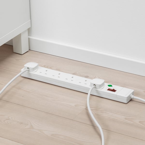 White surge protector with 6 outlets.