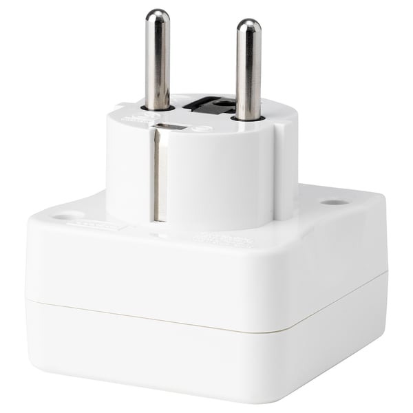 KOPPLA white power adapter, two prong pins, polycarbonate body, rectangular base.