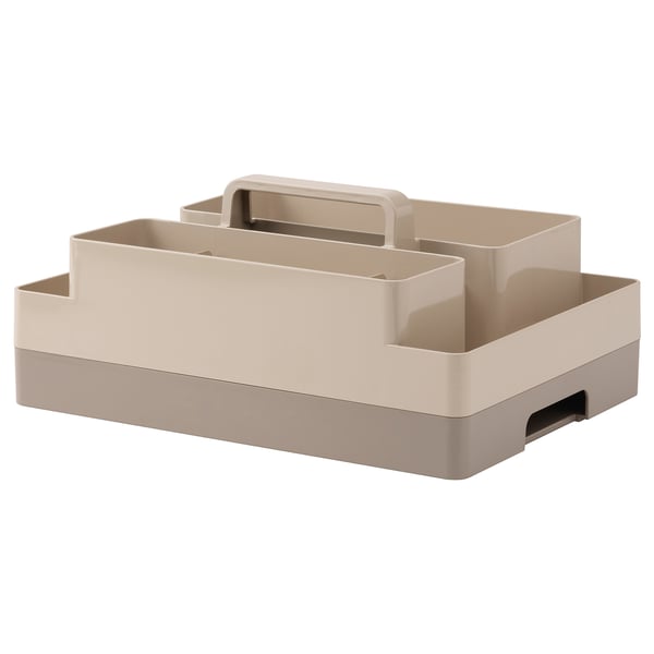 KUGGIS; tan desk organiser, rectangular, 2-tiered, handles, pet plastic.