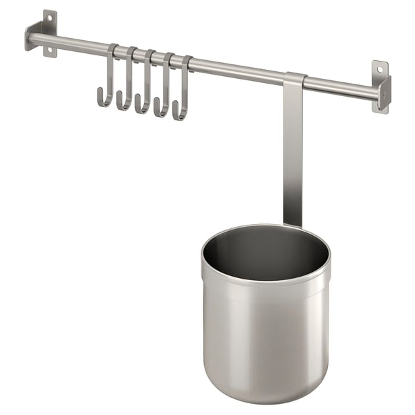 KUNGSFORS kitchen organiser with stainless steel rail & hooks.