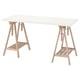 LAGKAPTEN table set, white top, light birch trestles, adjustable, minimalistic, eco-friendly design.