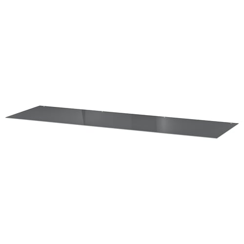 Grey glass top, MALM brand, rectangular, sleek, flat.