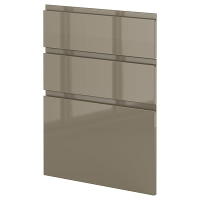 High-gloss, dark grey-brown METOD kitchen cabinet fronts with sleek, modern design and integrated handles.