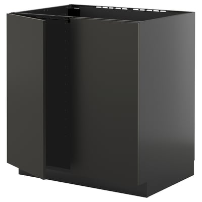 Black kitchen cabinet, modern design, glossy finish.