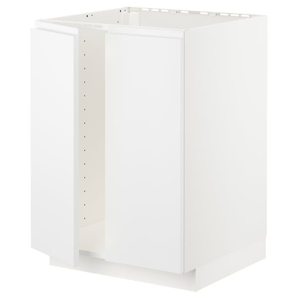 A white METOD kitchen cabinet frame with clean lines and groove design, ideal for modern kitchens.