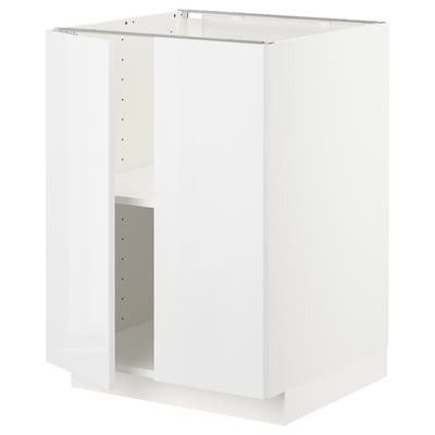 A white METOD kitchen cabinet unit with a glossy finish, snap-on hinges, and adjustable shelves.