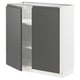 Modern grey kitchen cabinet with integrated handles and adjustable shelves.