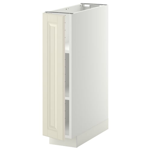 White METOD kitchen cabinet, off-white bodbyn doors, rectangular, bevelled edges.