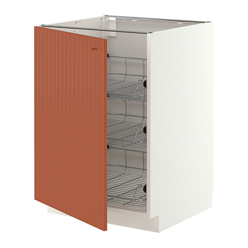 METOD Base cabinet with wire baskets, white/Terrsjö red-brown wave pattern, 60x60 cm