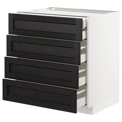 METOD kitchen unit with 4 pull-out black drawers in traditional style.